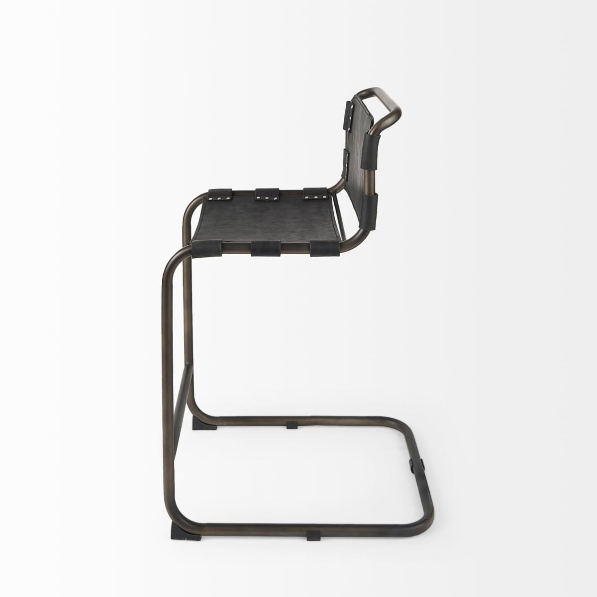 Berbick Leather Seat Bar Counter Stool Black Leather | Gray Metal | Counter - bar-stools