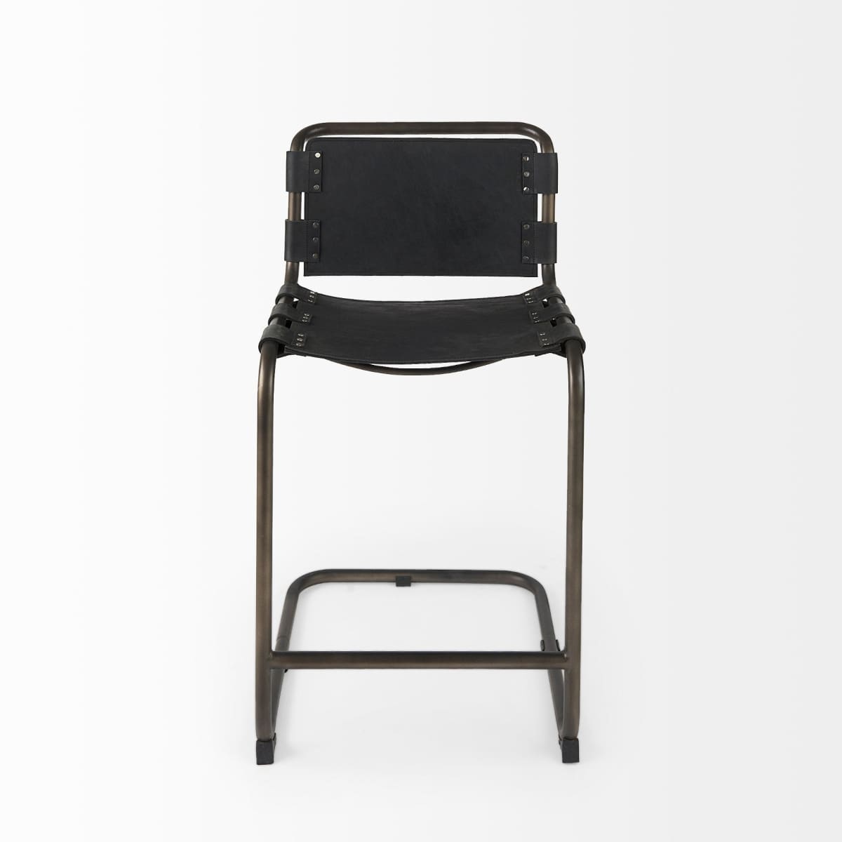 Berbick Leather Seat Bar Counter Stool Black Leather | Gray Metal | Counter - bar-stools