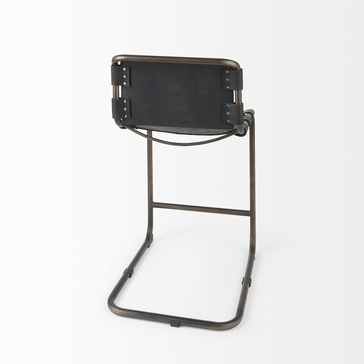 Berbick Leather Seat Bar Counter Stool Black Leather | Gray Metal | Counter - bar-stools