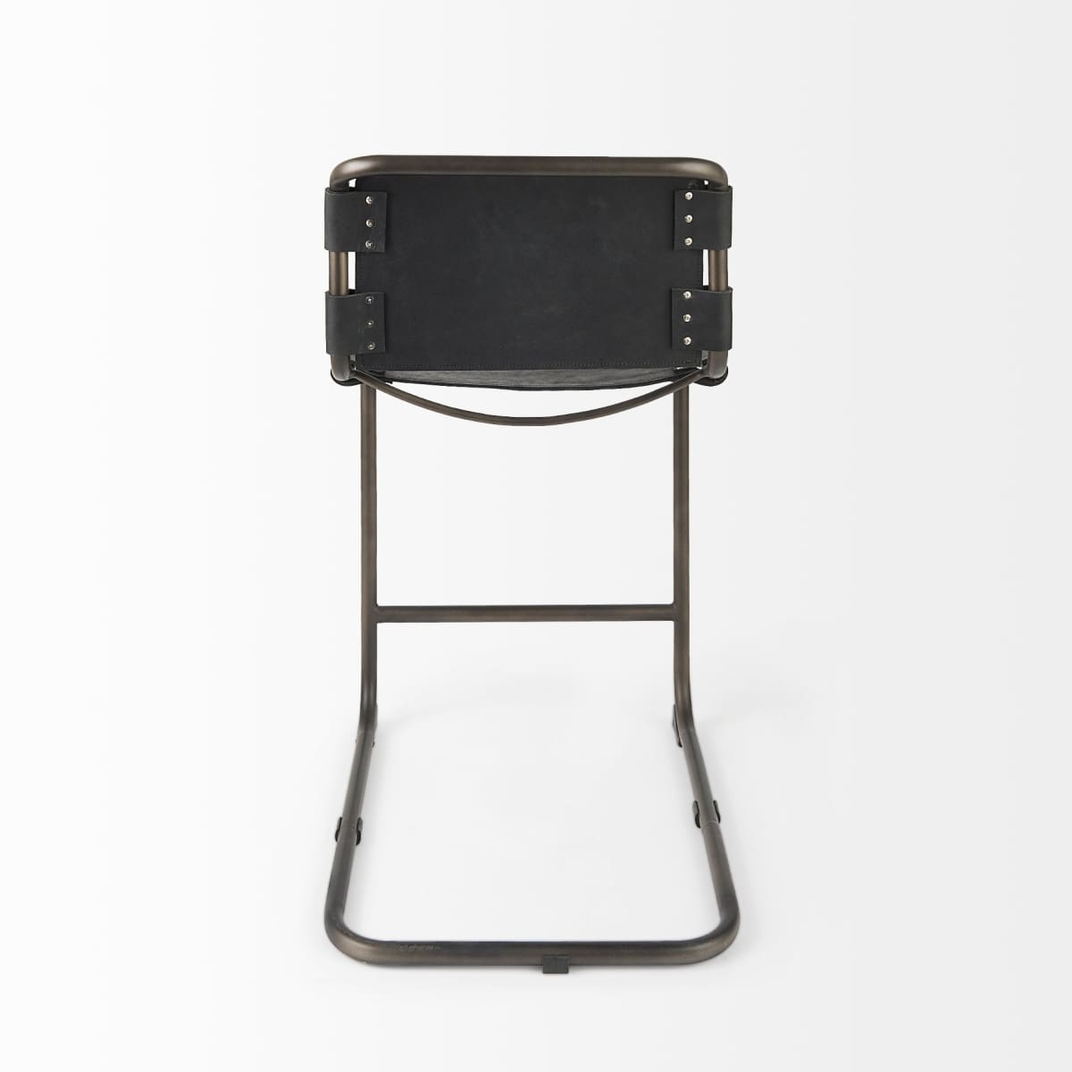 Berbick Leather Seat Bar Counter Stool Black Leather | Gray Metal | Counter - bar-stools