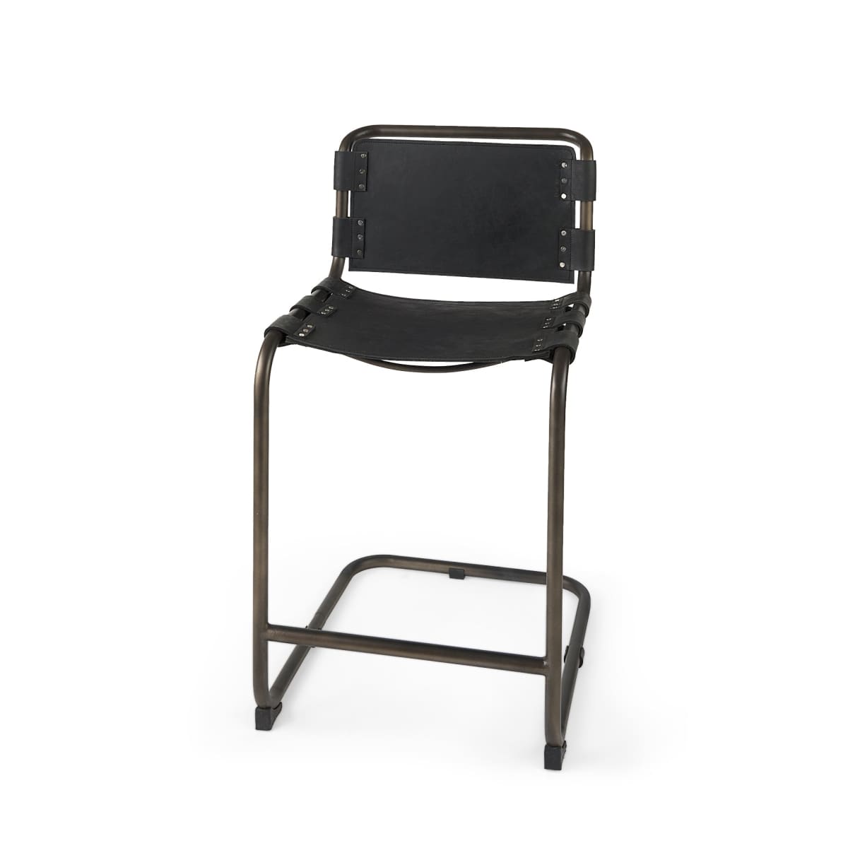 Berbick Leather Seat Bar Counter Stool Black Leather | Gray Metal | Counter - bar-stools