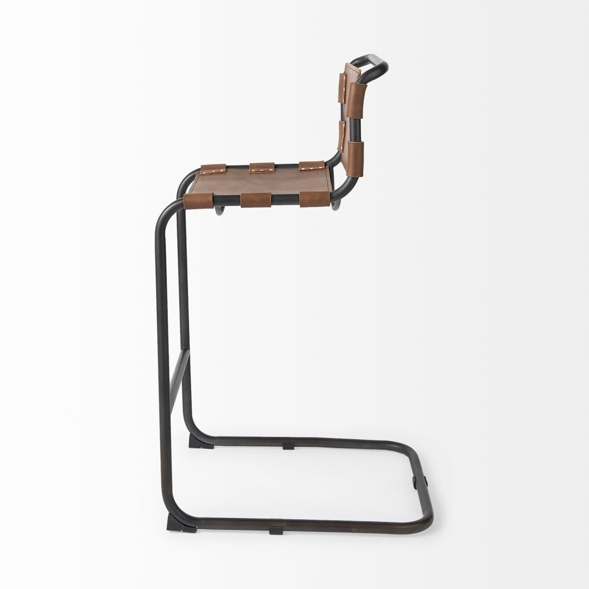 Berbick Leather Seat Bar Counter Stool Brown Leather | Gray Metal | Bar - bar-stools