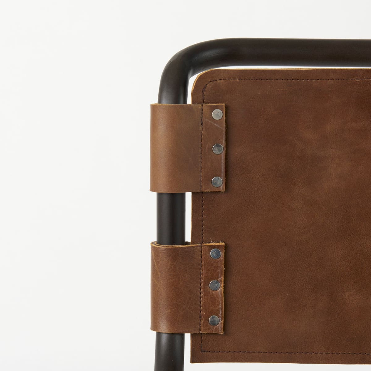 Berbick Leather Seat Bar Counter Stool Brown Leather | Gray Metal | Bar - bar-stools
