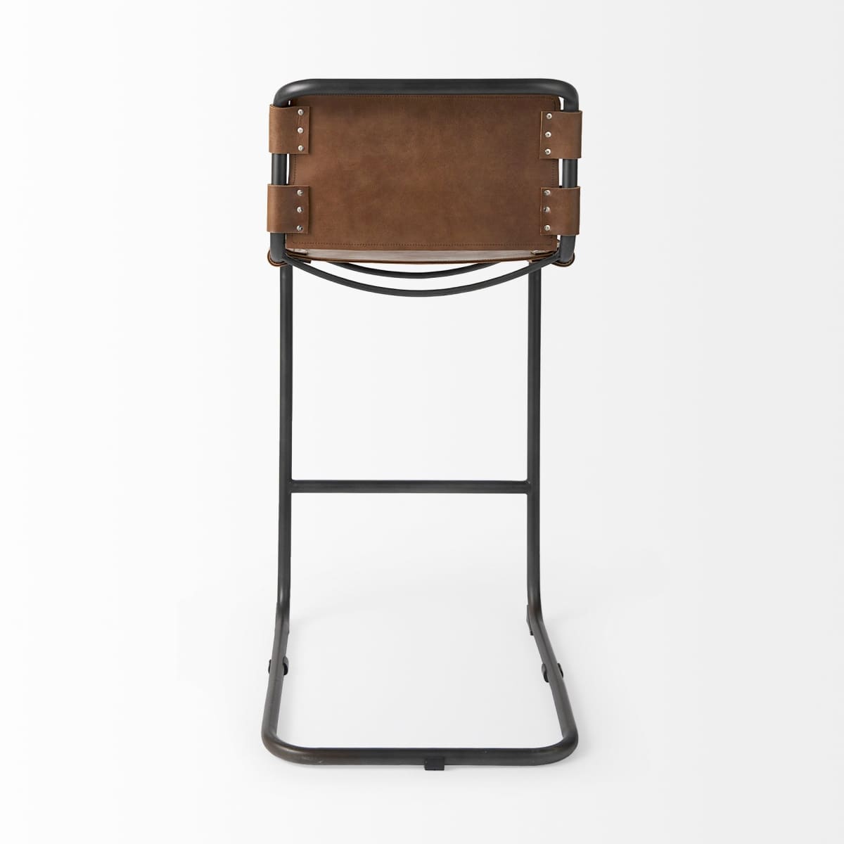 Berbick Leather Seat Bar Counter Stool Brown Leather | Gray Metal | Bar - bar-stools