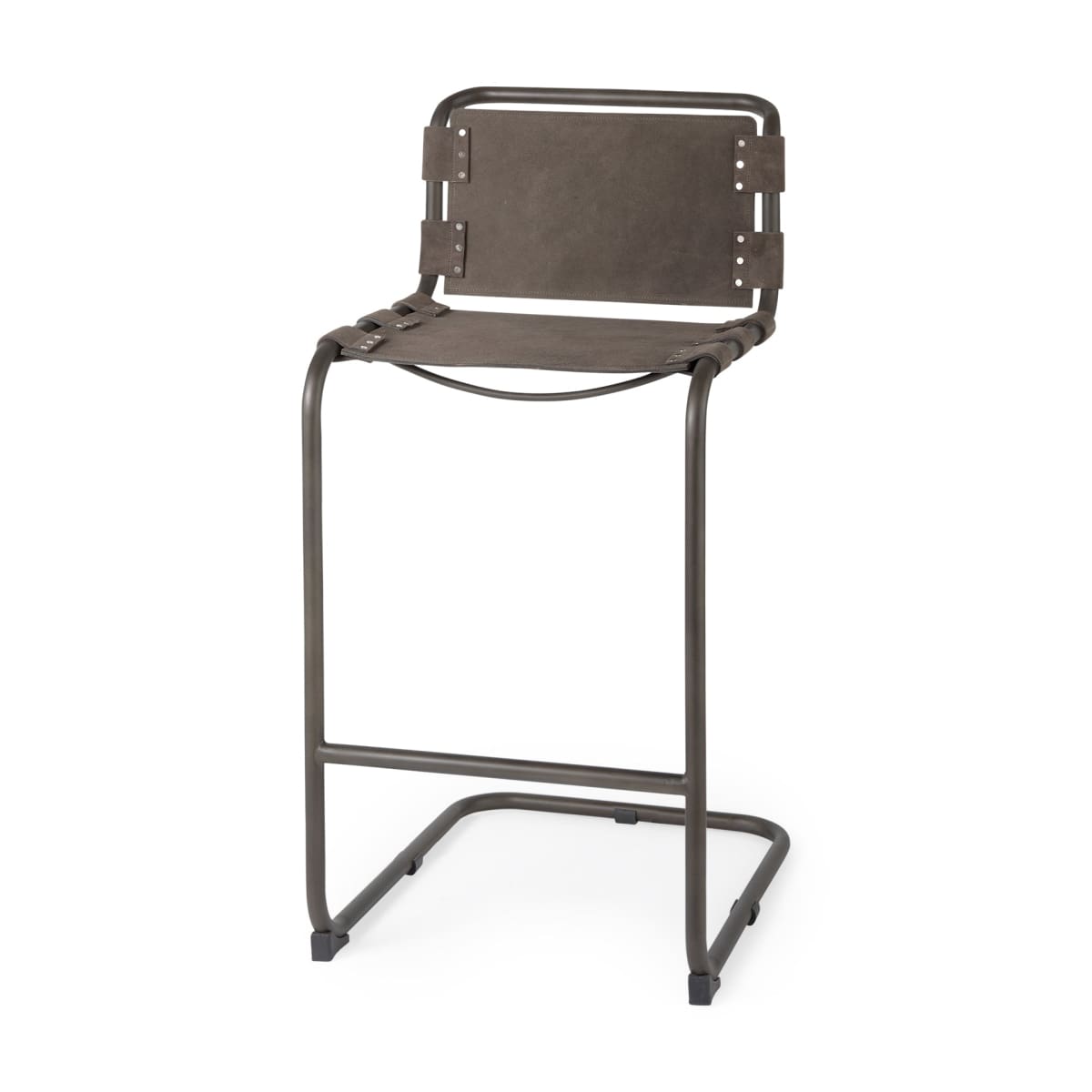 Berbick Upholstered Seat Bar Counter Stool Brown/Gray Suede | Gray Metal | Bar - bar-stools