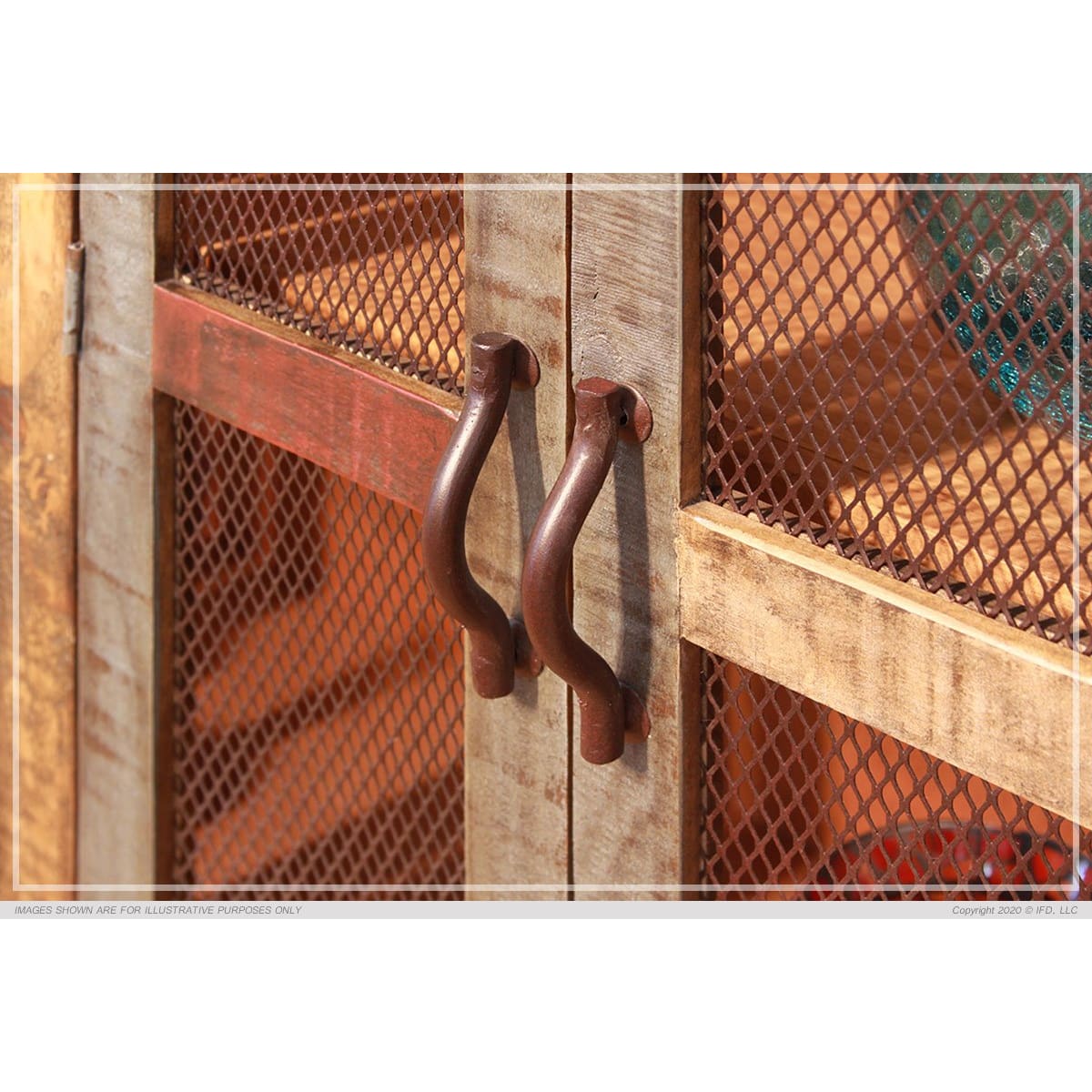 Antique Multicolor 6 Mesh Door Console - 70-3/4 x 15-1/4 x 42-1/4 - accent cabinet