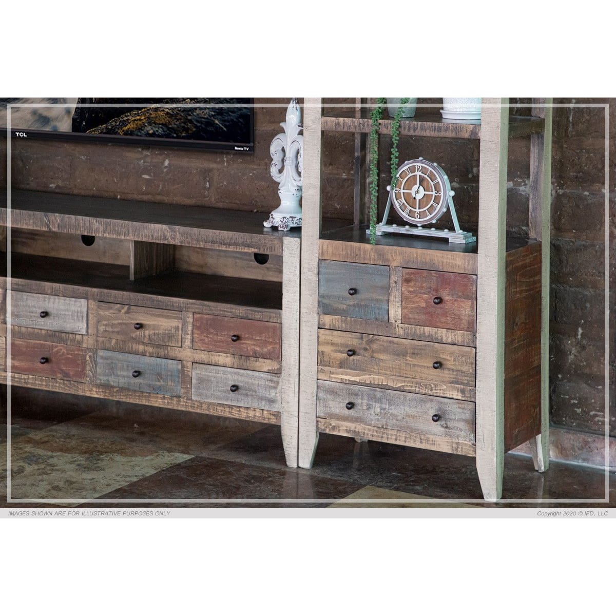 Antique Multicolor Wall Unit - ENTERTAINMENT CONSOLE