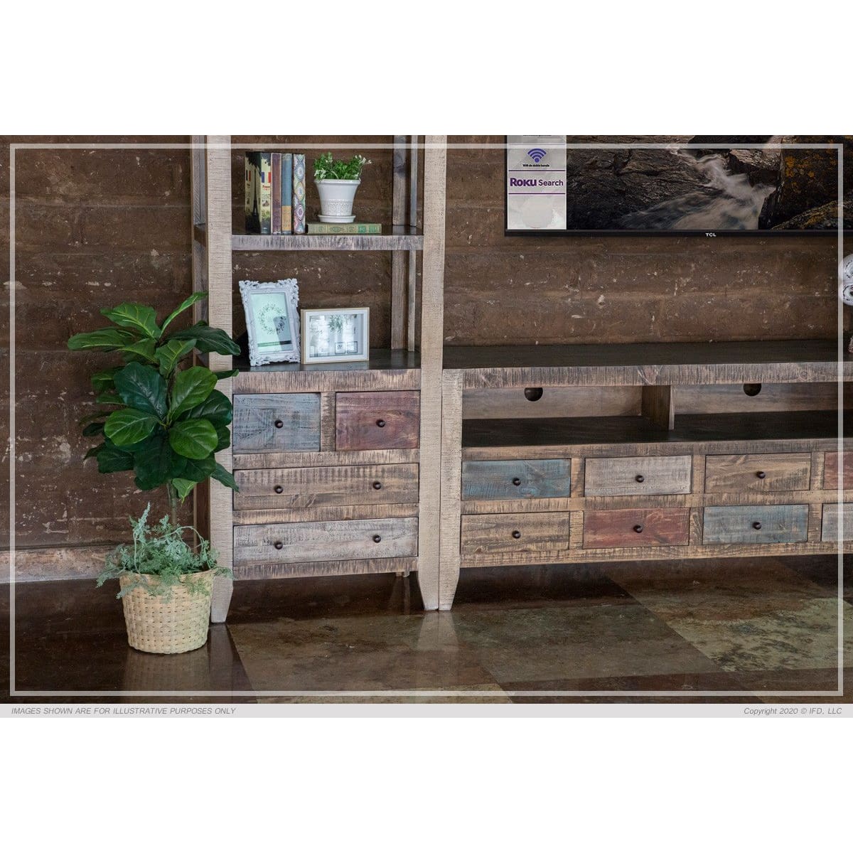 Antique Multicolor Wall Unit - ENTERTAINMENT CONSOLE