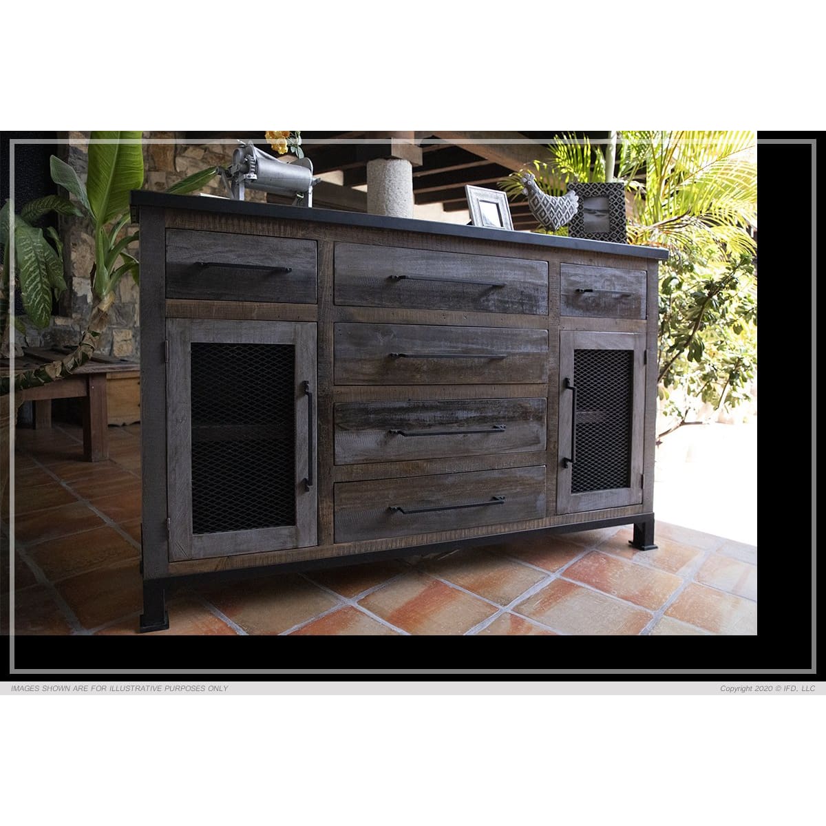 Antique Grey Buffet - 70-3/4 x 15-1/4 x 42-1/2 - Side Board