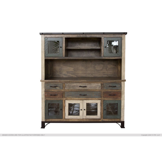 Antique Multicolor Buffet and Hutch - 60-3/4 x 16-1/2 x 70-3/4 - Side Board