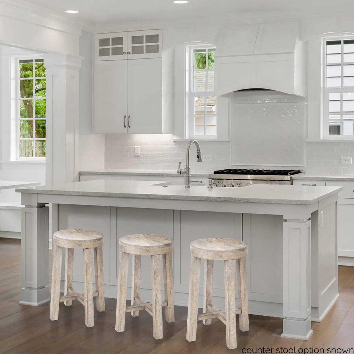 Brahma Wood Seat Bar Counter Stool White Washed Wood | 30H - bar-stools