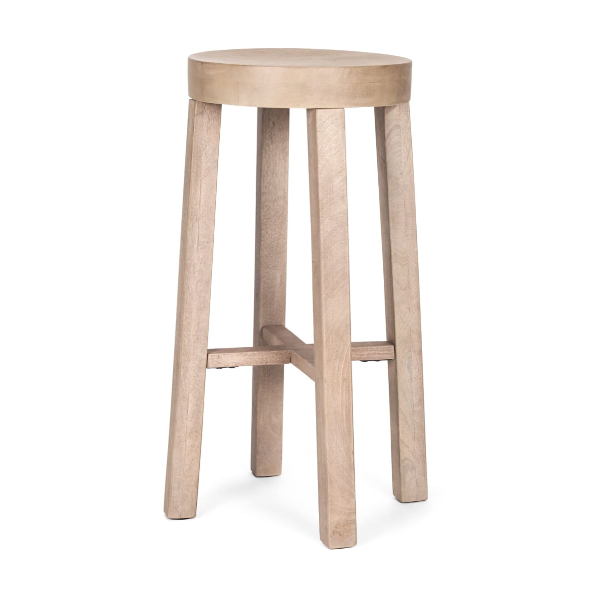 Brahma Wood Seat Bar Counter Stool White Washed Wood | 30H - bar-stools
