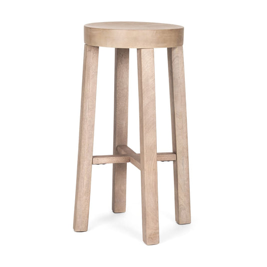Brahma Wood Seat Bar Counter Stool White Washed Wood | 30H - bar-stools