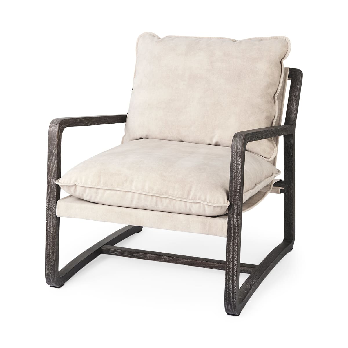 Brayden Accent Chair Cream Fabric | Dark Brown Wood