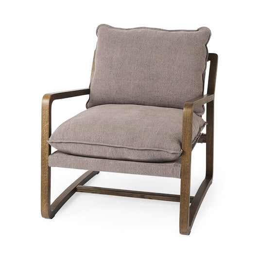 Brayden Upholstered Accent Chair Gray Fabric | Brown Wood - accent-chairs