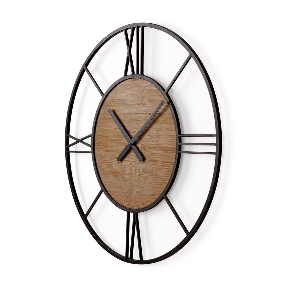 Brielle Wall Clock Black Iron | Brown Wood