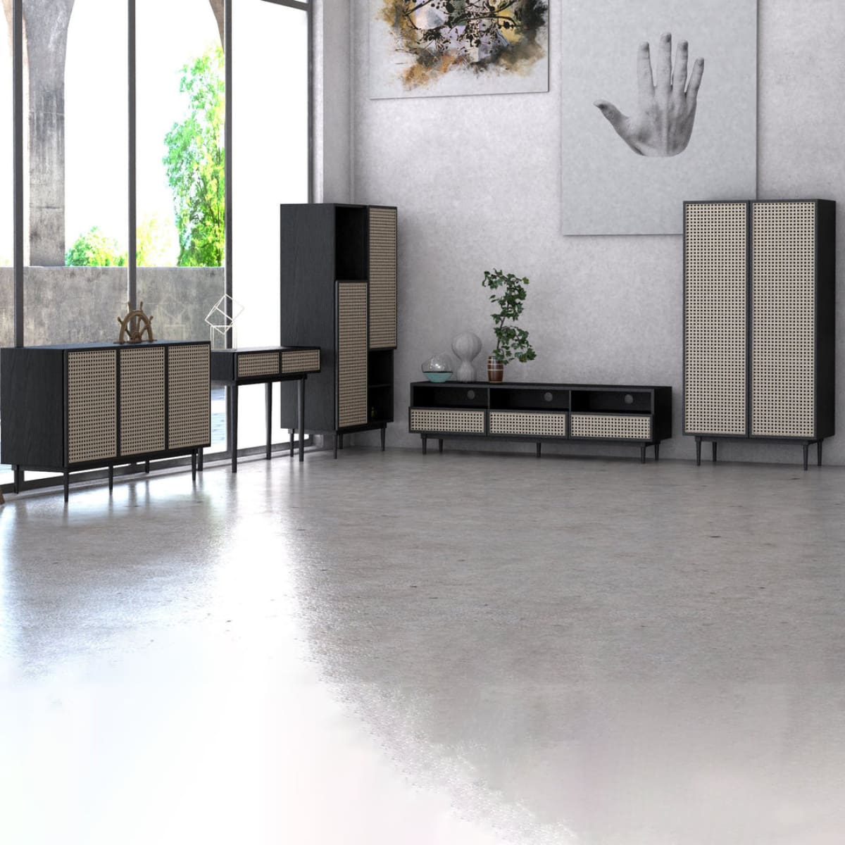 Cane Console Table - lh-import-console-tables