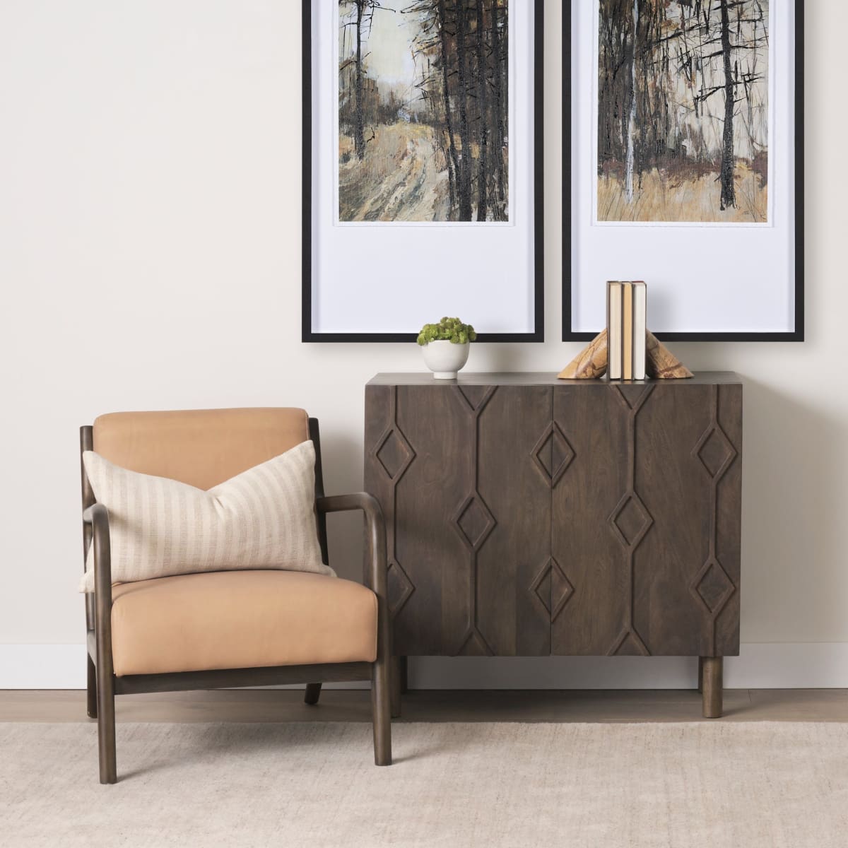 Cashel Leather Accent Chair Medium Brown Wood | Leather - accent-chairs