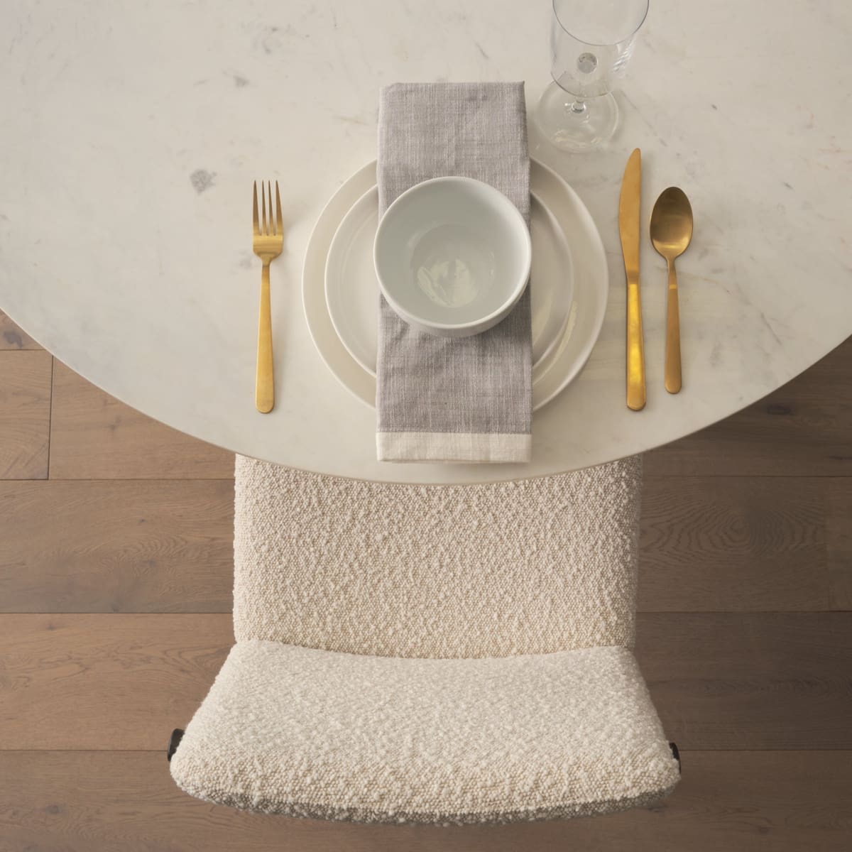 Cavett Dining Chair Cream Bouclé Fabric | Dark Brown Wood - dining-chairs