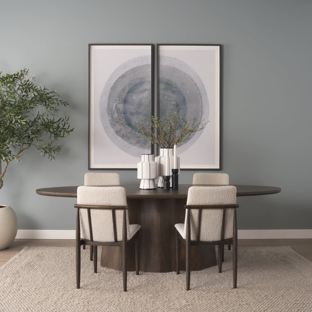 Cavett Dining Chair Cream Bouclé Fabric | Dark Brown Wood - dining-chairs