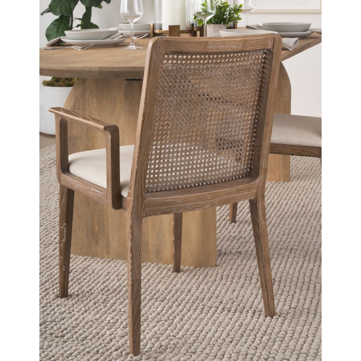 Clara Dining Chair Cream Fabric |Brown Wood (Armchair) - dining-chairs
