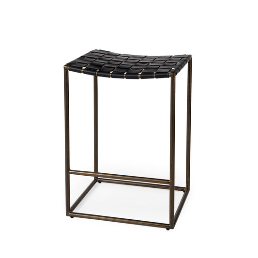 Clarissa Leather Seat Bar Counter Stool Black Leather | Gold Metal | Counter - bar-stools