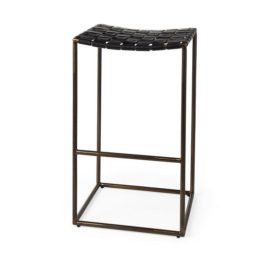 Clarissa Leather Seat Bar Counter Stool Black Leather | Gold Metal | Bar - bar-stools