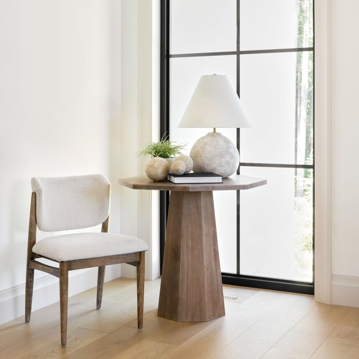 Cline Dining Chair Cream Fabric | Brown Wood - dining-chairs