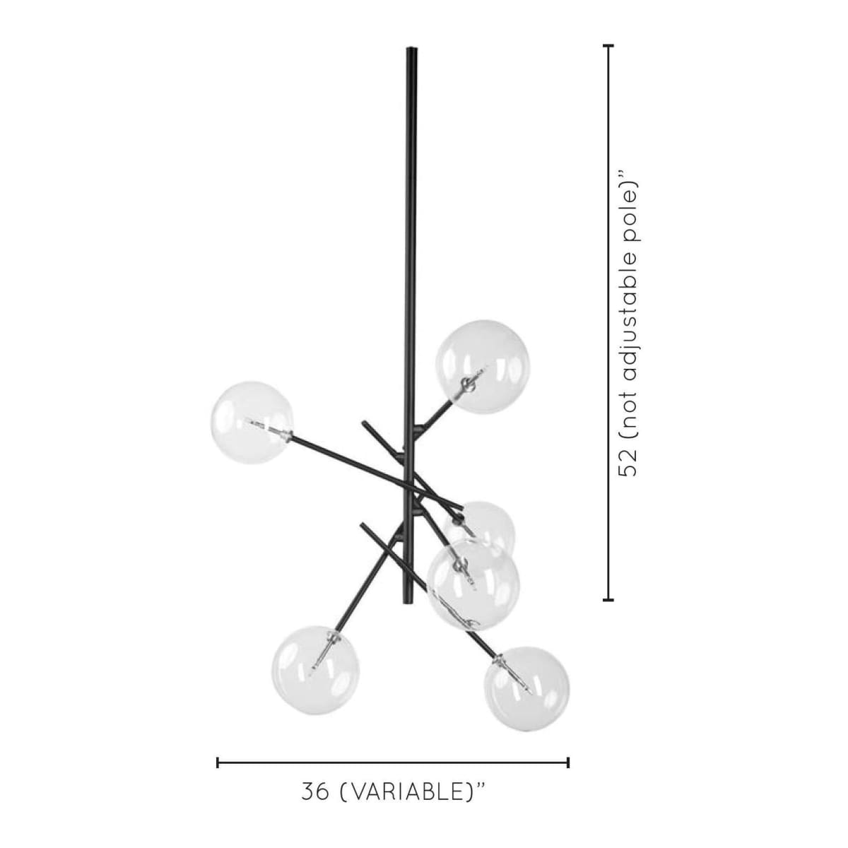 Cody Chandelier Black Metal | Glass Globe - chandeliers