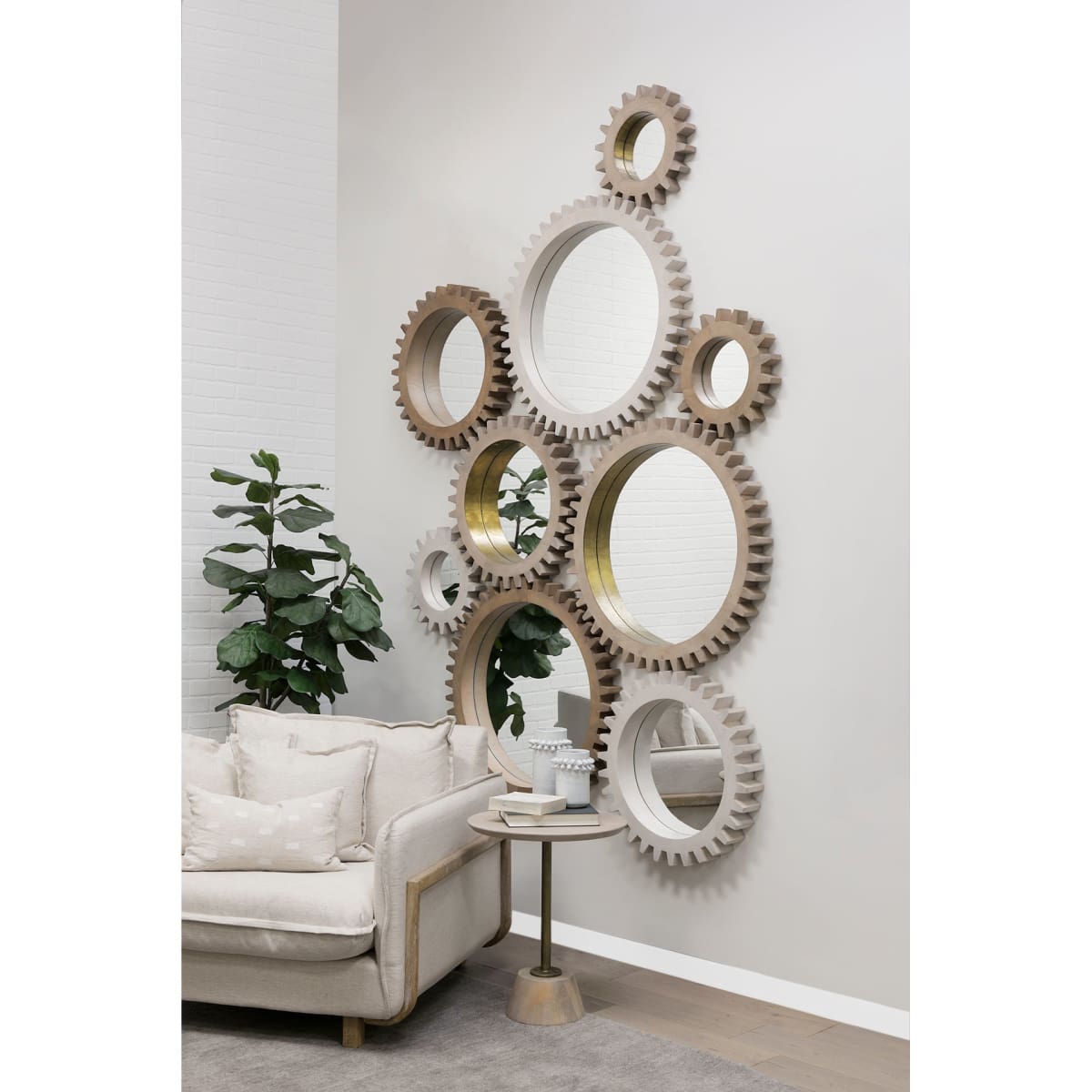 Cog Wall Mirror Sterling White Wood | 26 | Sterling - wall-mirrors-grouped