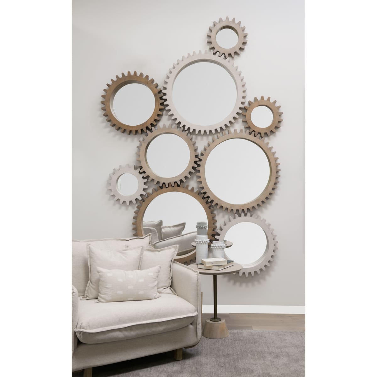 Cog Wall Mirror Sterling White Wood | 26 | Sterling - wall-mirrors-grouped