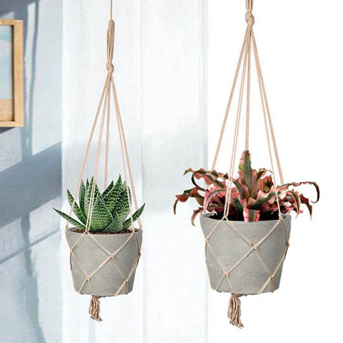 Craft Medium Hanging Pot With Netting - Cement Grey - lh-import-vases