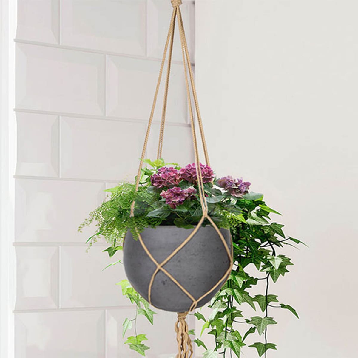 Craft Small Hanging Pot With Netting - Charcoal Grey - lh-import-vases