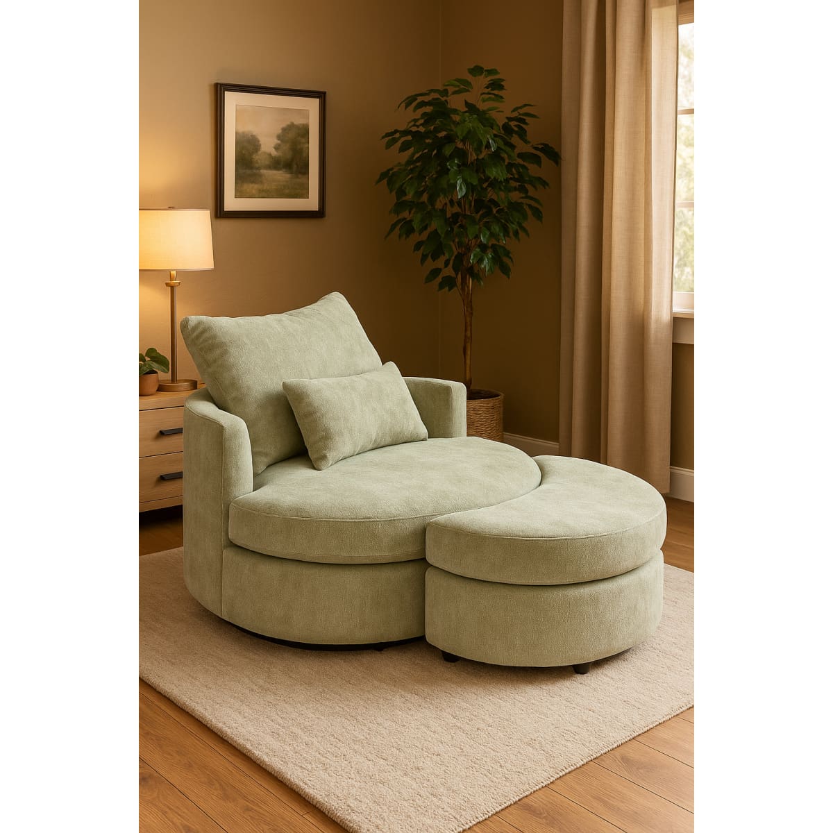 Crescent Accent Chair and Ottoman Set-Light Sage - accent chair