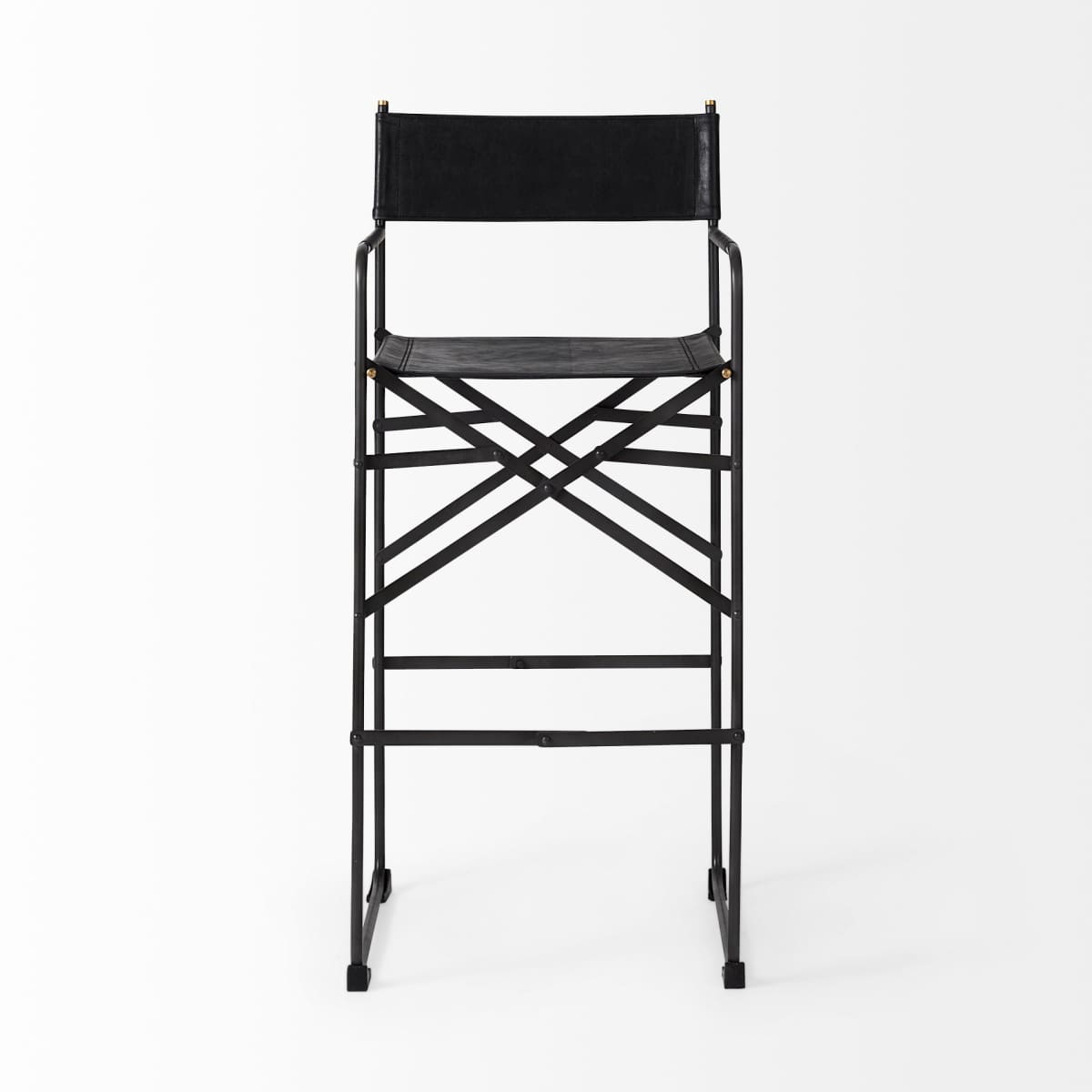 Direttore Bar Counter Stool Black Leather | Black Iron | Bar - bar-stools