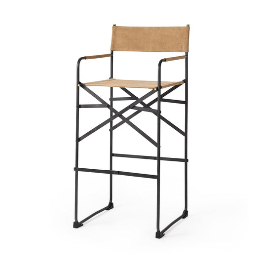 Direttore Leather Seat Bar Counter Stool Brown Leather | Black Iron | Bar - bar-stools