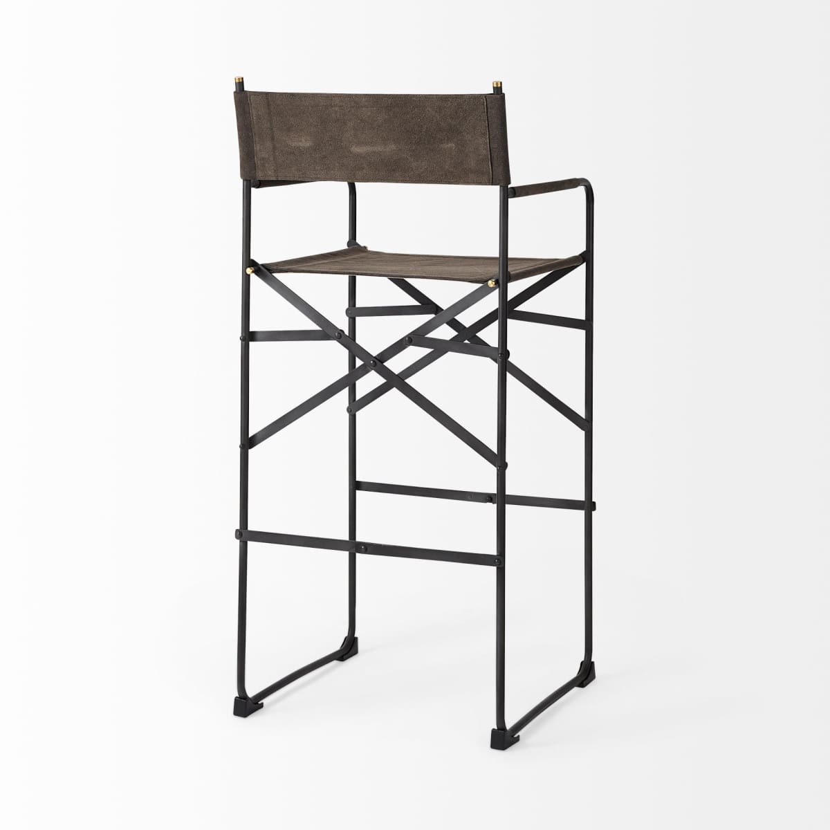 Direttore Upholstered Seat Bar Counter Stool Brown/Gray Suede | Black Metal | Bar - bar-stools