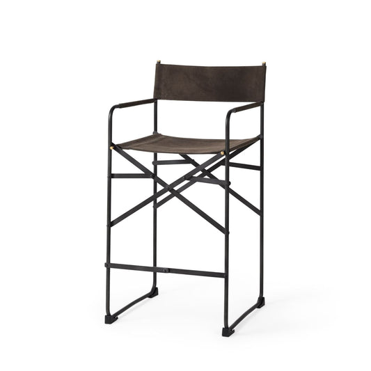 Direttore Upholstered Seat Bar Counter Stool Brown/Gray Suede | Black Metal | Counter - bar-stools