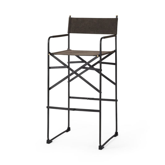 Direttore Upholstered Seat Bar Counter Stool Brown/Gray Suede | Black Metal | Bar - bar-stools