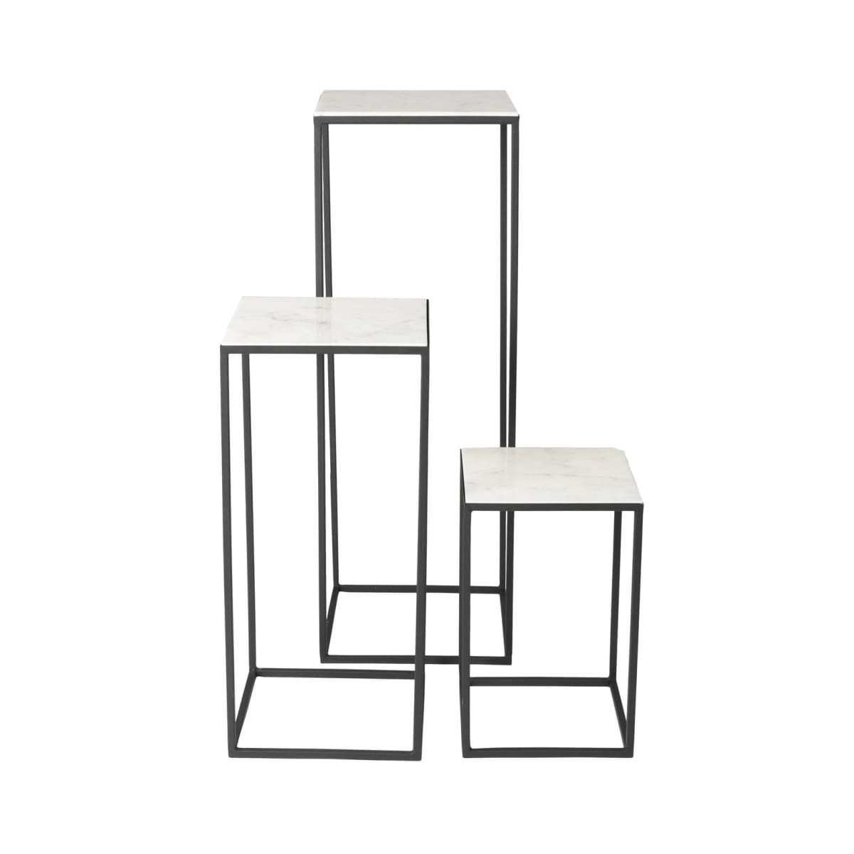 Earth Wind & Fire Marble Pedestal Set Of Three - lh-import-side-tables