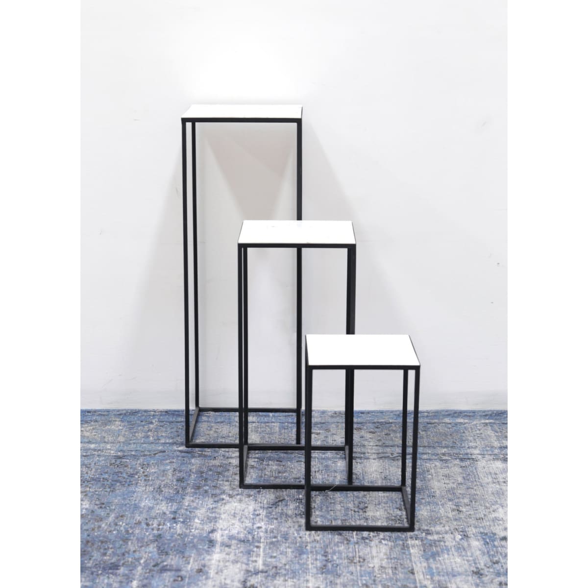 Earth Wind & Fire Marble Pedestal Set Of Three - lh-import-side-tables