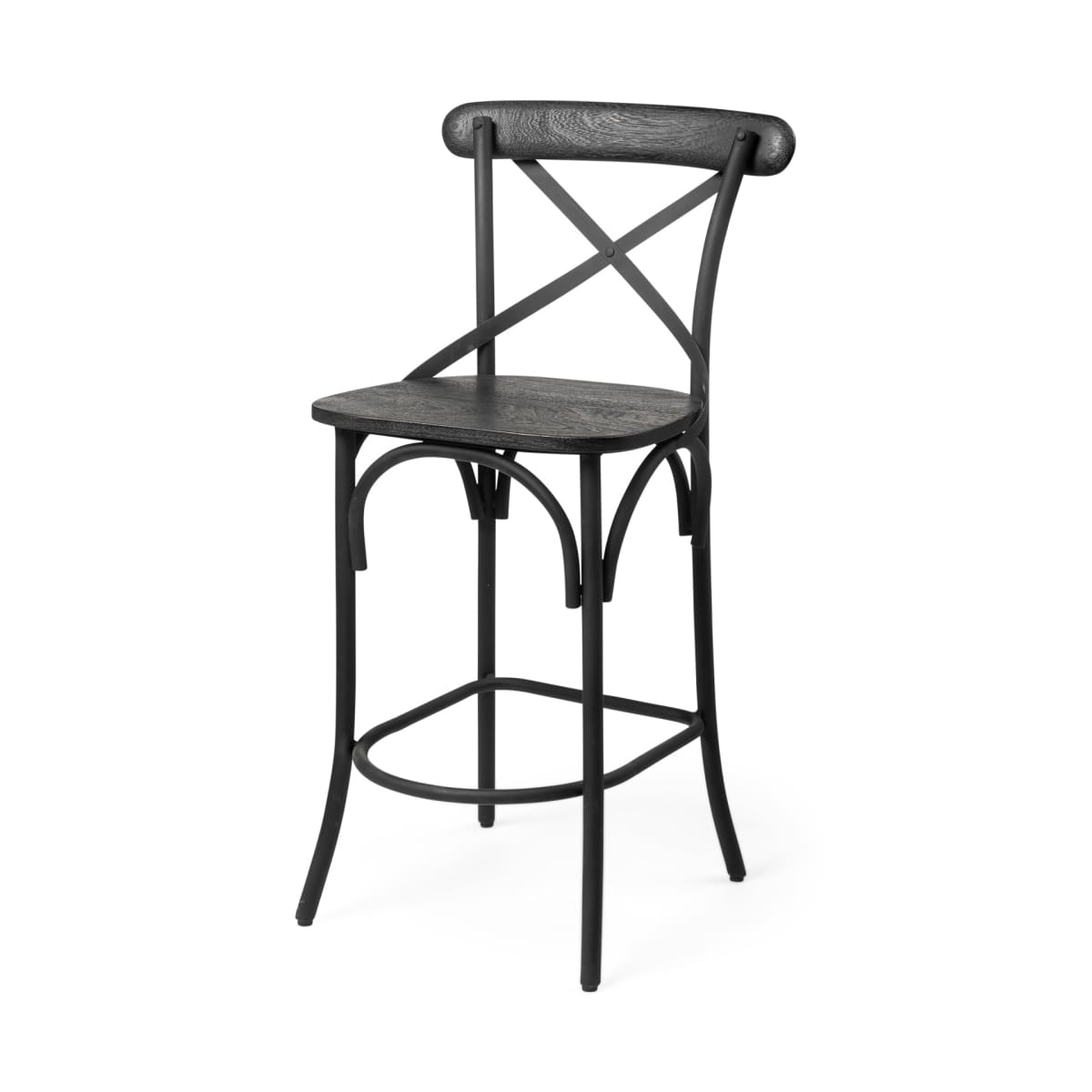 Etienne Wood Seat Bar Counter Stool Black Wood | Black Metal | Counter - bar-stools