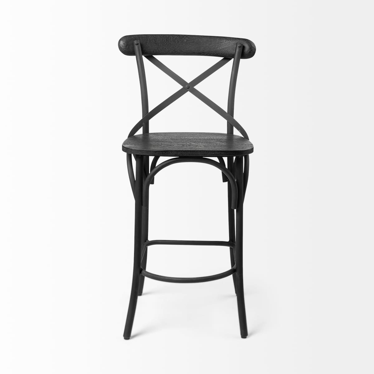 Etienne Wood Seat Bar Counter Stool Black Wood | Black Metal | Counter - bar-stools