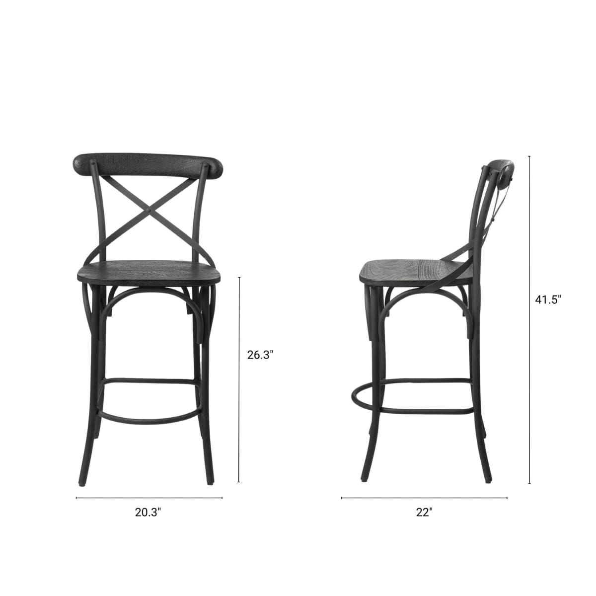 Etienne Wood Seat Bar Counter Stool Black Wood | Black Metal | Counter - bar-stools