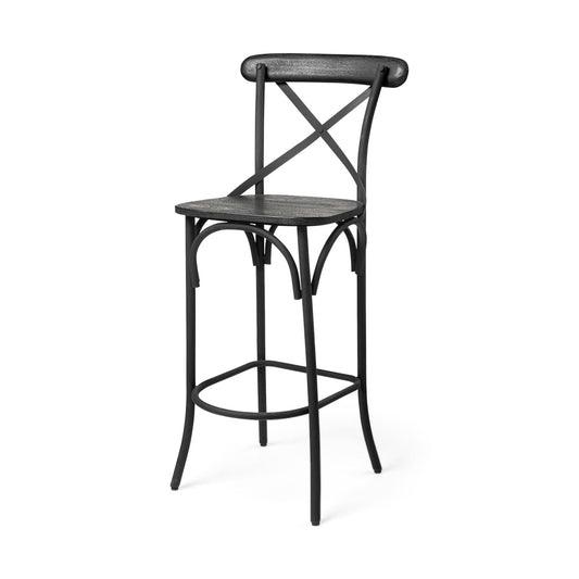 Etienne Wood Seat Bar Counter Stool Black Wood | Black Metal | Bar - bar-stools