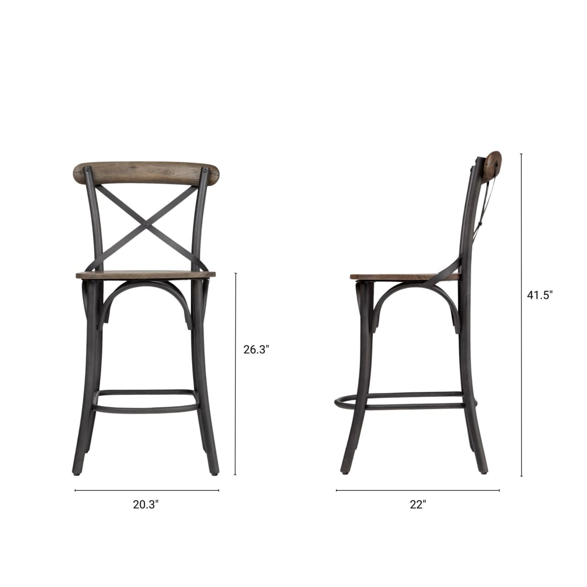 Etienne Wood Seat Bar Counter Stool Brown Wood | Black Metal | Counter - bar-stools