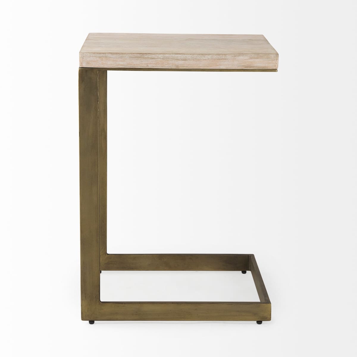 Faye C End Side Table Light Brown Wood | Gold Metal | C Shaped - end-and-side-tables