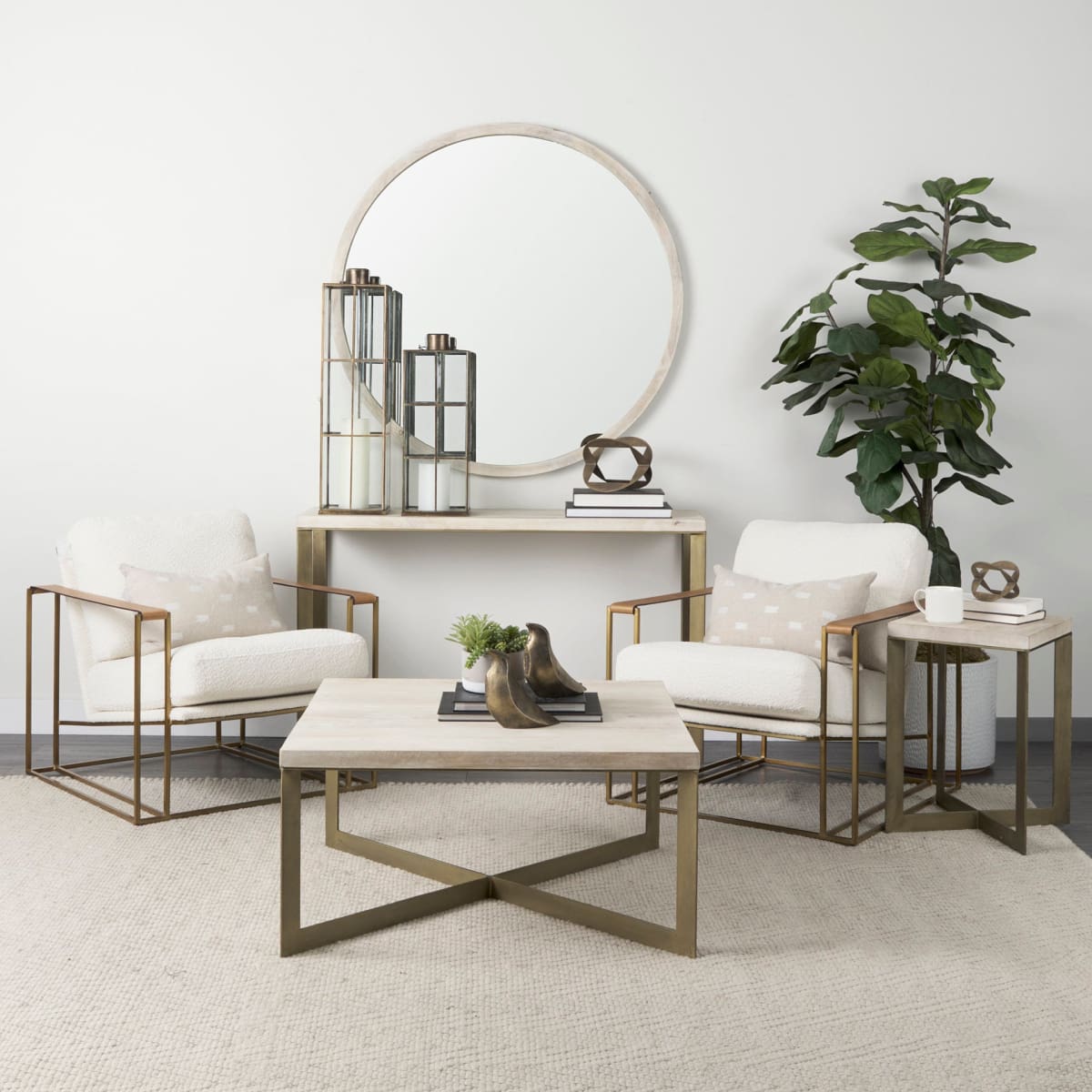 Faye Coffee Table Light Brown Wood | Gold Metal - coffee-tables