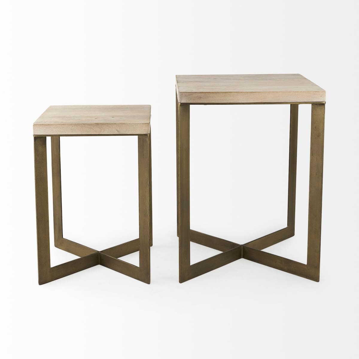 Faye (Set of 2) End Side Table Light Brown Wood | Gold Metal | Set of 2 - end-and-side-tables