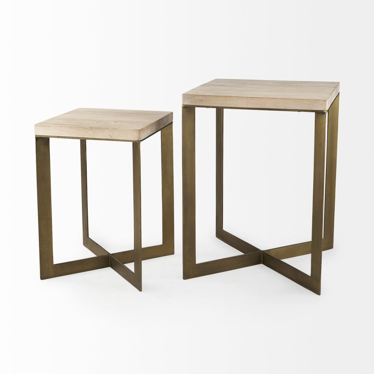 Faye (Set of 2) End Side Table Light Brown Wood | Gold Metal | Set of 2 - end-and-side-tables